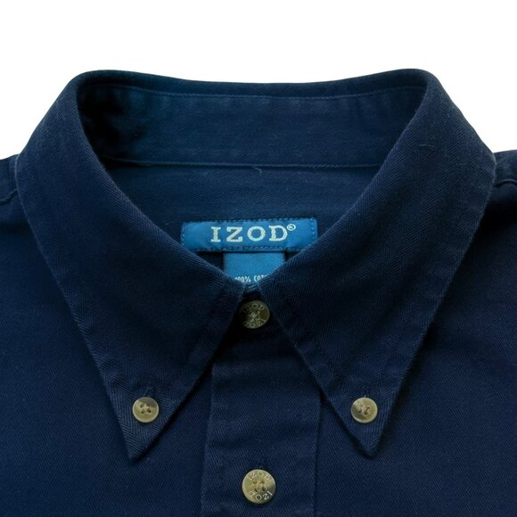 Izod Button Front Long Sleeve Shirt Navy Blue Mens Medium - Picture 4 of 12